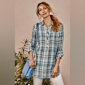 J. Jill Love Line Linen Tab-Sleeve Tunic Size M